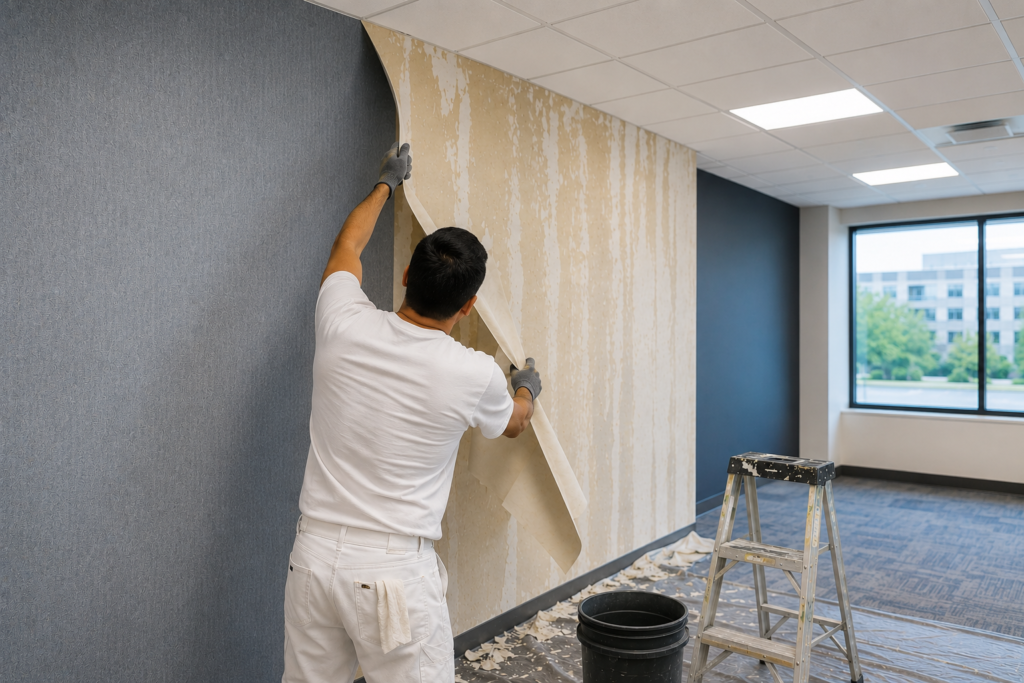 Commercial wallcovering removal by an interior painter in Pinellas County, FL